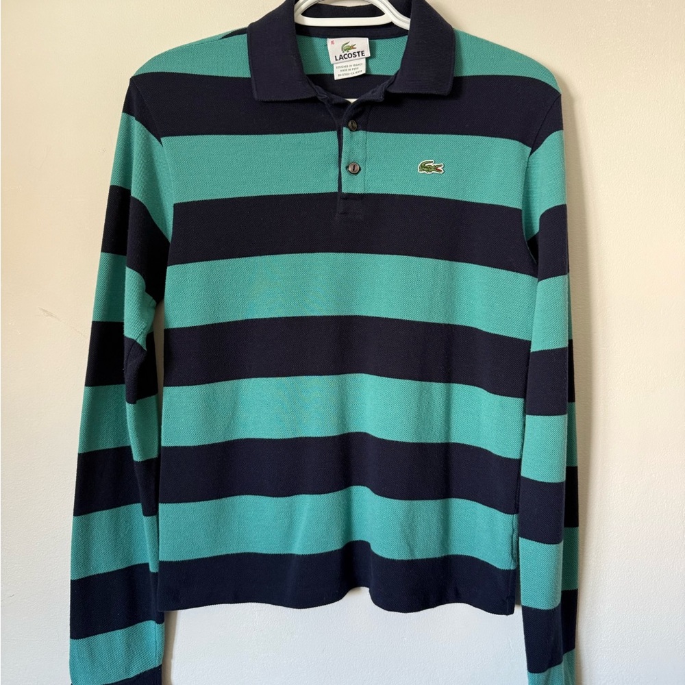 Lacoste Contrast Stripe Piqué Collar Rugby Shirt Boys Size 14 100% Cotton Polo